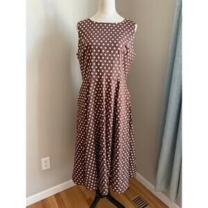 Pretty Woman Brown Polka Dot A-Line Midi Dress Pockets ASO Julia Roberts